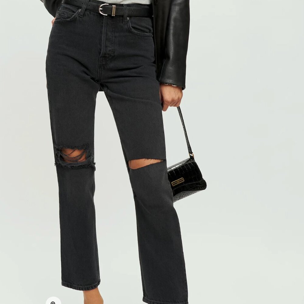 Reformation Cynthia High Rise Straight Jeans Lagoon Destroyed - Size 28